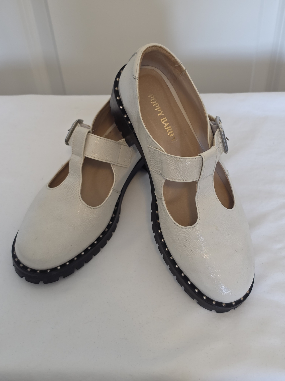 POPPY BARLEY LEATHER T-BAR MARY JANE STUDDED LUG SOLE SHOES SIZE 8.5